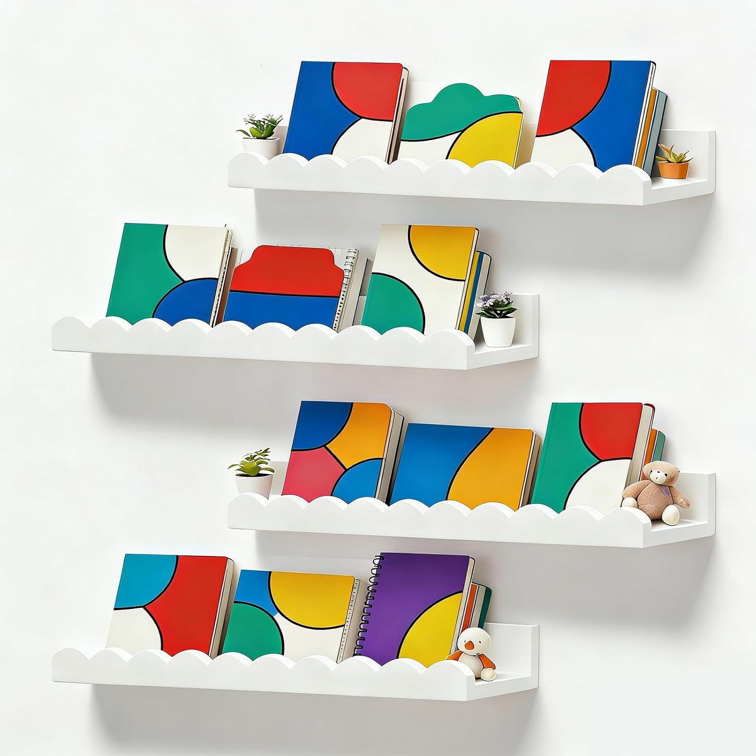 Baby Nursery Floating Shelves - Set of 4 white scalloped floating