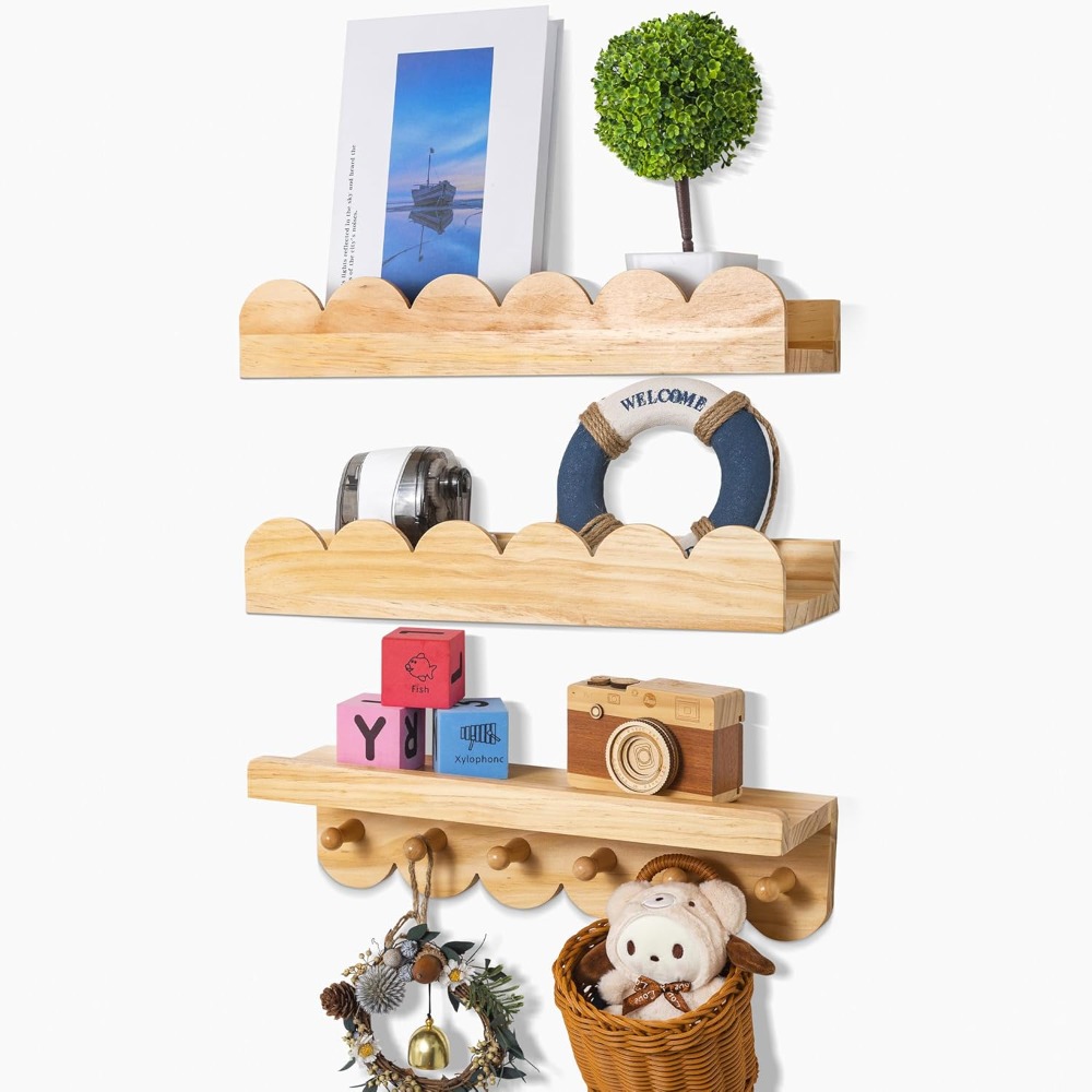 Baby Nursery Floating Shelves - Nursery Book Shelves 3PCS Wooden Floating