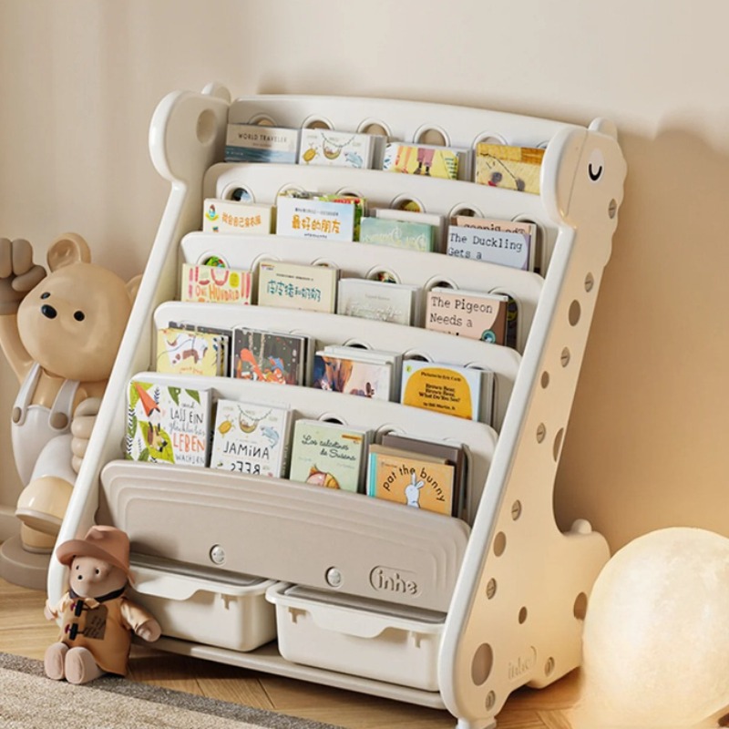 Baby Nursery Bookshelf - Kids Plastic Bookshelf with Toy Storage