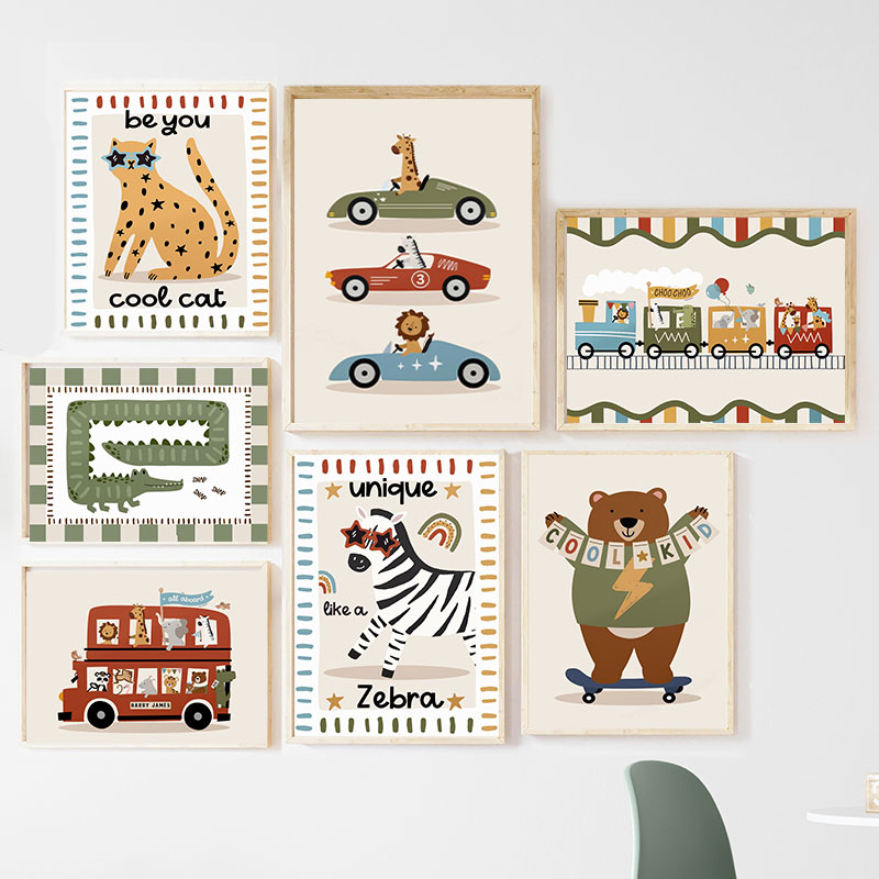 Baby Zebra Nursery - 1pc Frameless Funny Cartoon Animals Car