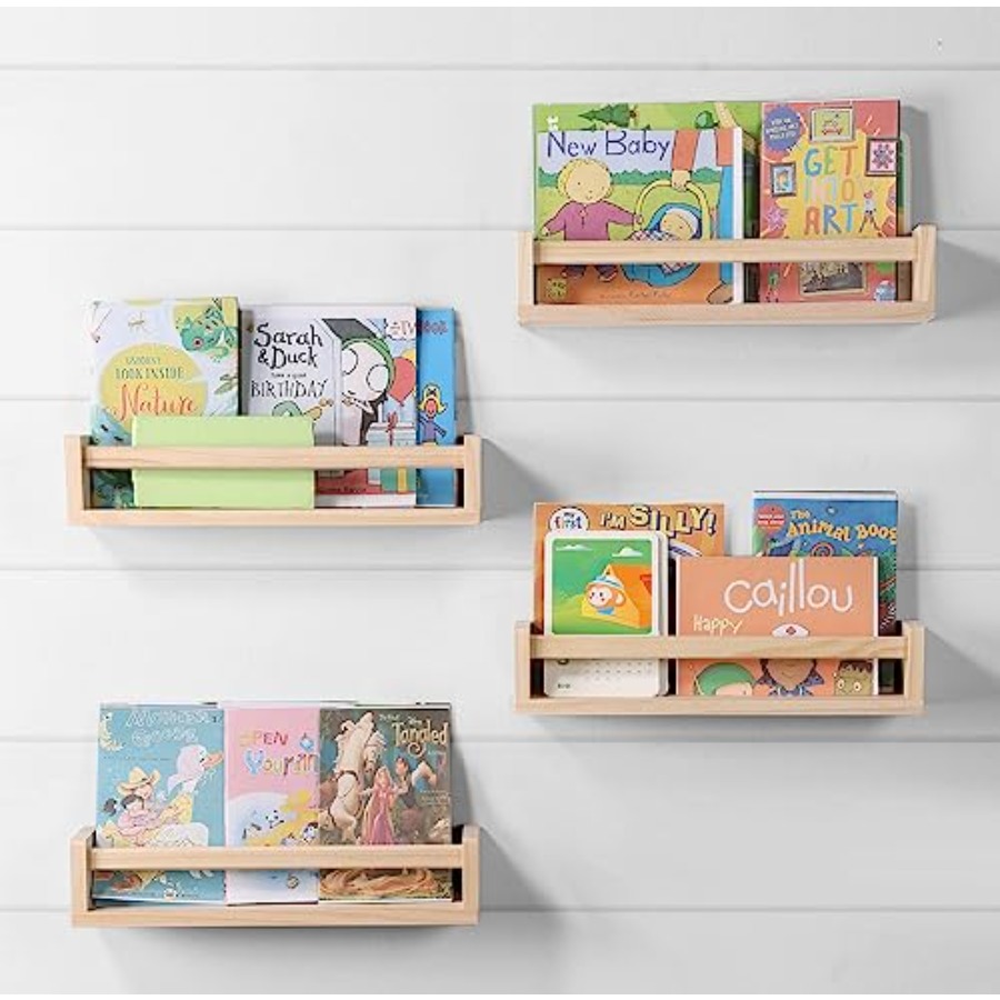 Baby Nursery Floating Shelves - Nursery Room Shelves Set of 4,