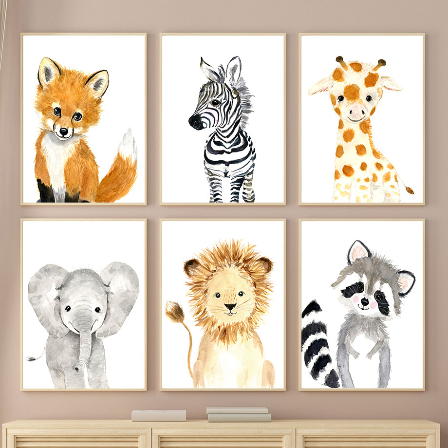 Baby Zebra Nursery - Boho Raccoon Elephant Lion Fox Zebra