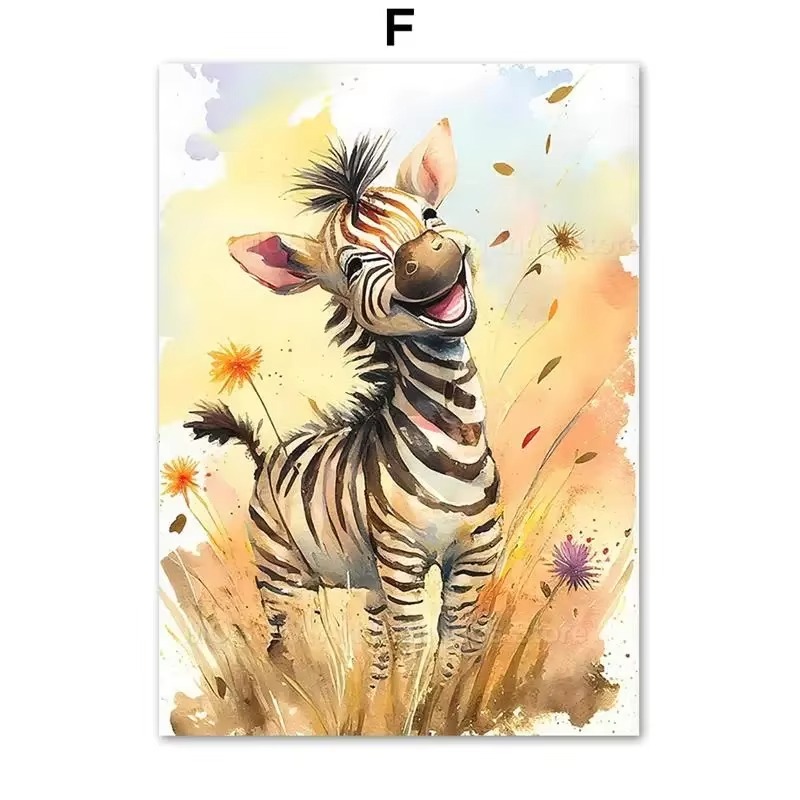 Baby Zebra Nursery - Watercolor Lion Giraffe Tiger Elephant Zebra