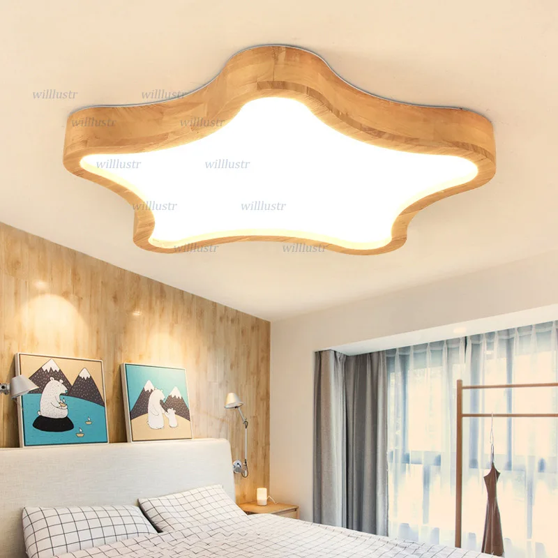 Baby Nursery Ceiling Light - Modern LED Ceiling Lamp Minimalistic Wood