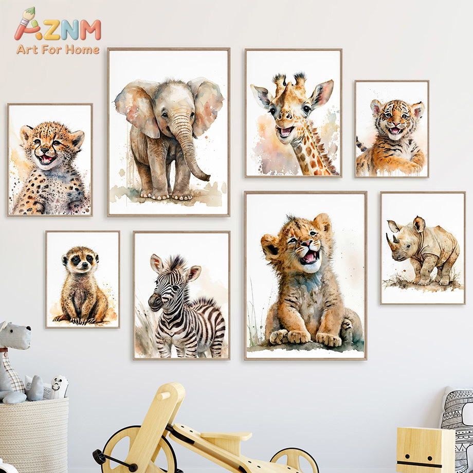 Baby Zebra Nursery - AZNm Watercolor Safari Baby Animals Canvas