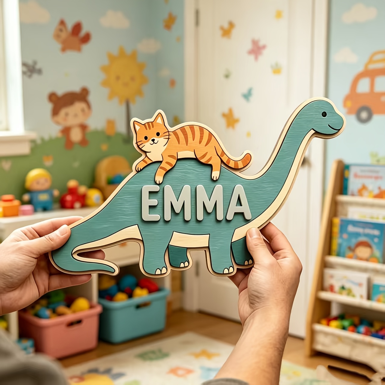 Personalized Cat Riding Dinosa - Baby Nursery Toy review and price