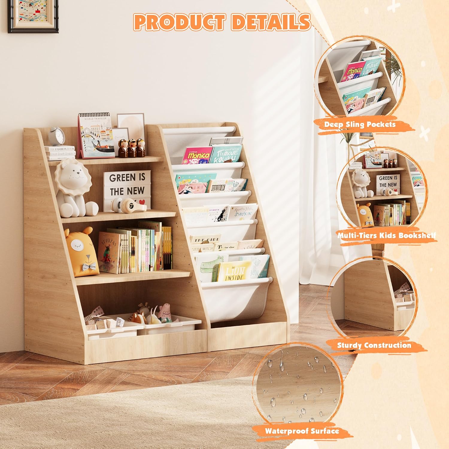 4 Tier Kids Wooden Bookshelf w - Baby Nursery Bookshelf review and price