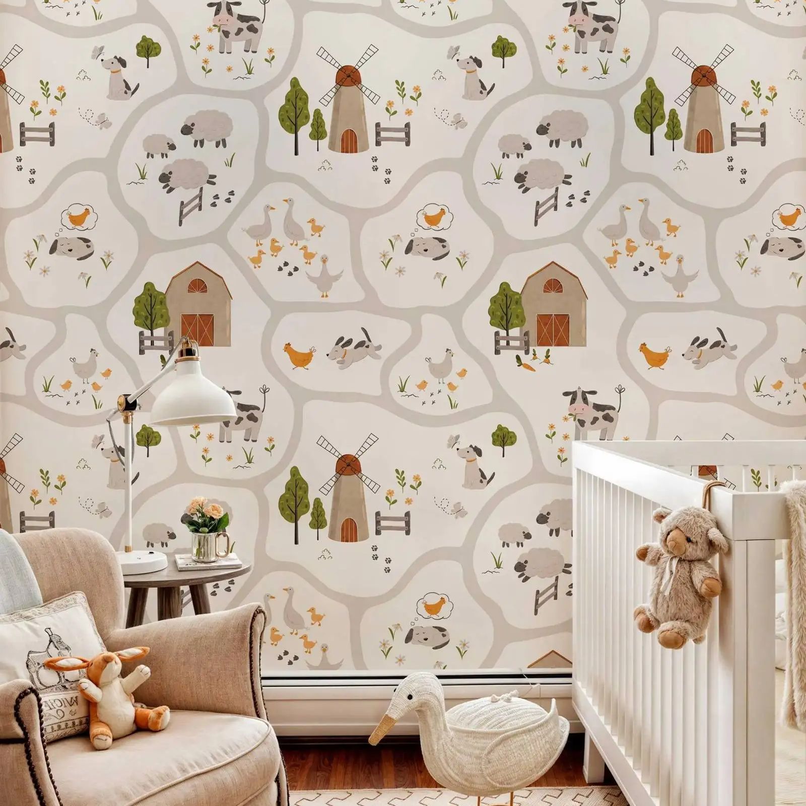 Cute Farm Animals Kids Wallpap - Baby Nursery Peel And Stick Wallpaper review and price