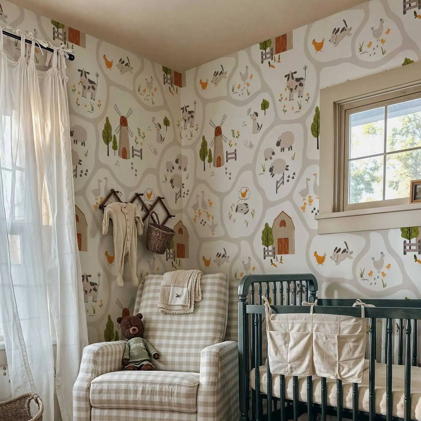 Cute Farm Animals Kids Wallpap - Baby Nursery Peel And Stick Wallpaper review and price