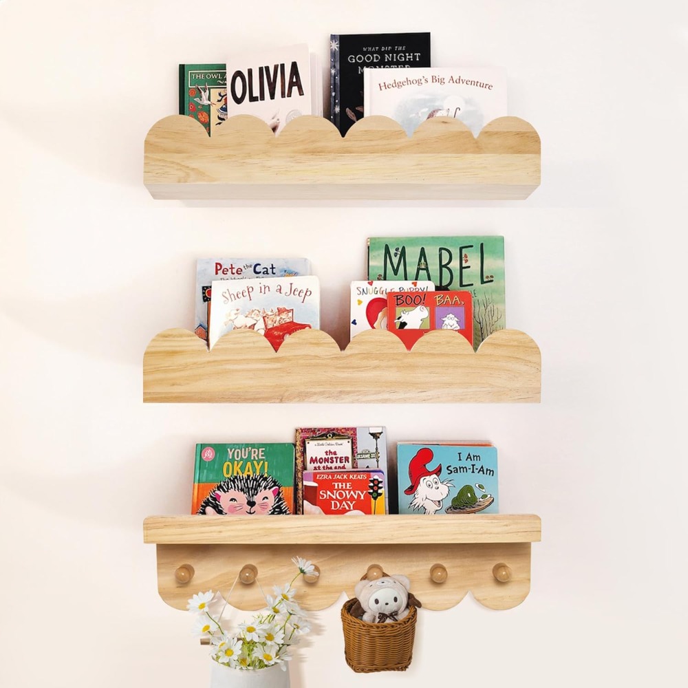 Nursery Book Shelves 3PCS Wood - Baby Nursery Floating Shelves review and price