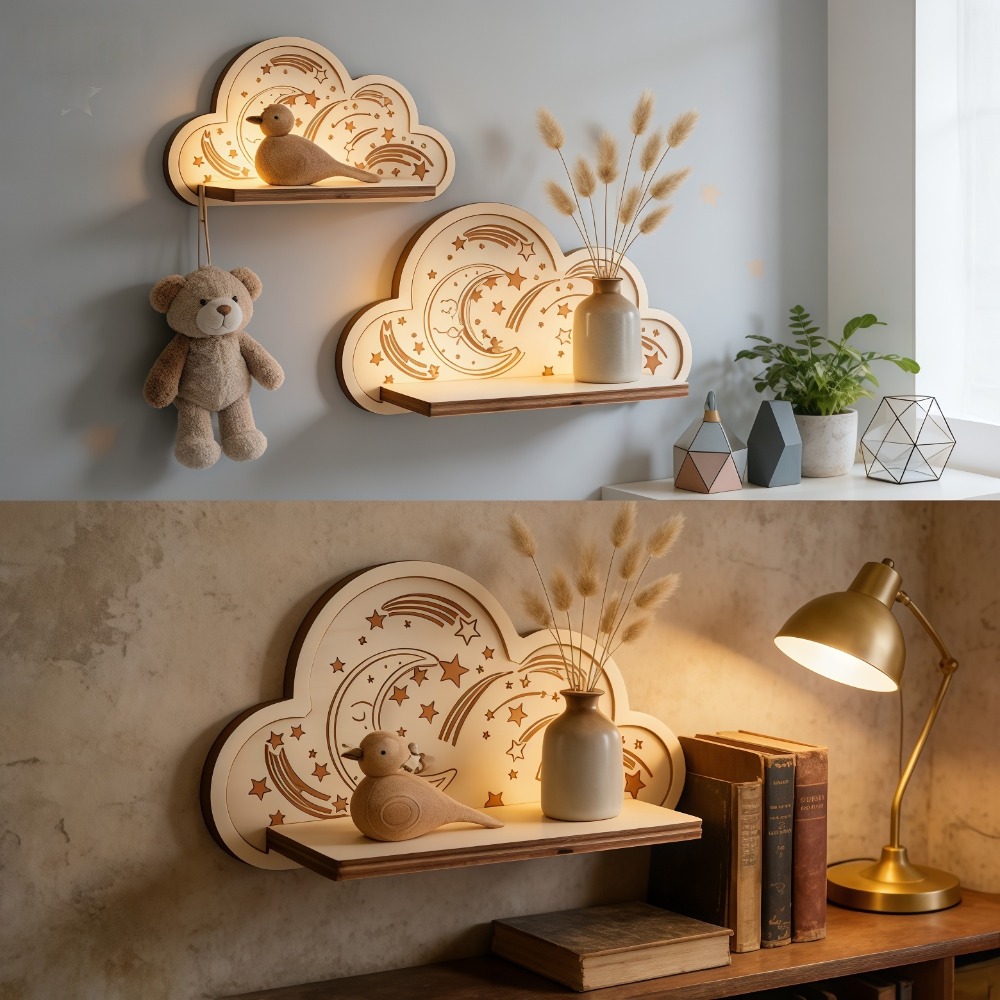 Wooden Cloud Wall Shelf Star M - Baby Nursery Floating Shelves review and price