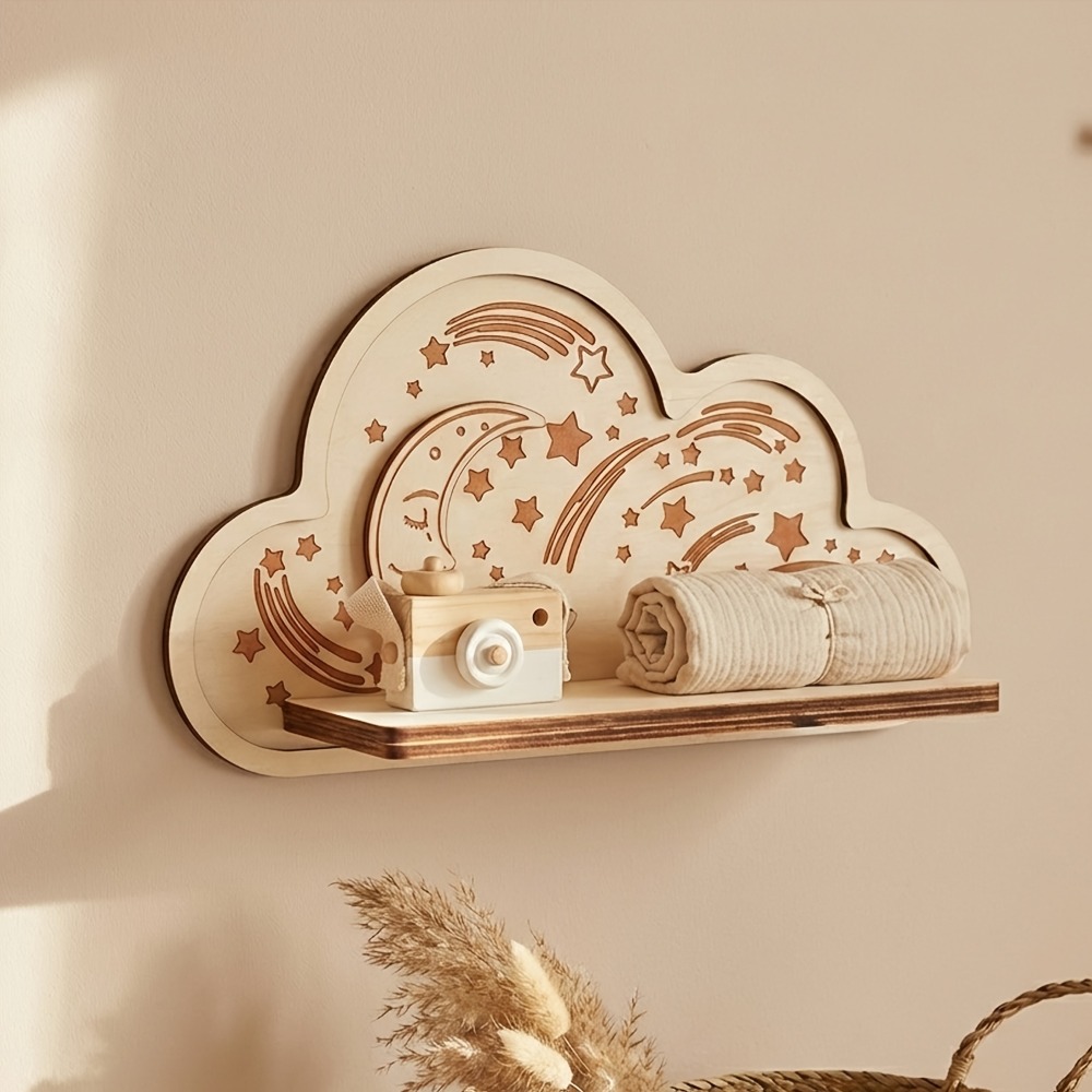 Wooden Cloud Wall Shelf Star M - Baby Nursery Floating Shelves review and price
