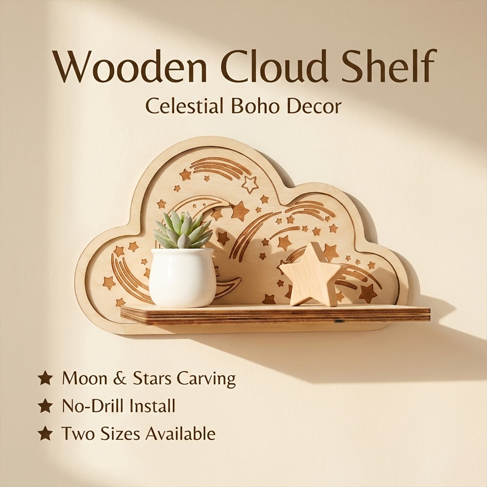 Wooden Cloud Wall Shelf Star M - Baby Nursery Floating Shelves review and price