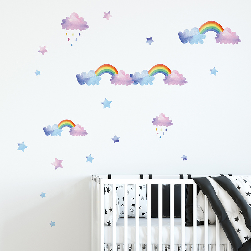 Cartoon Cloud Rainbow Wall Sti - Baby Nursery Layout review and price