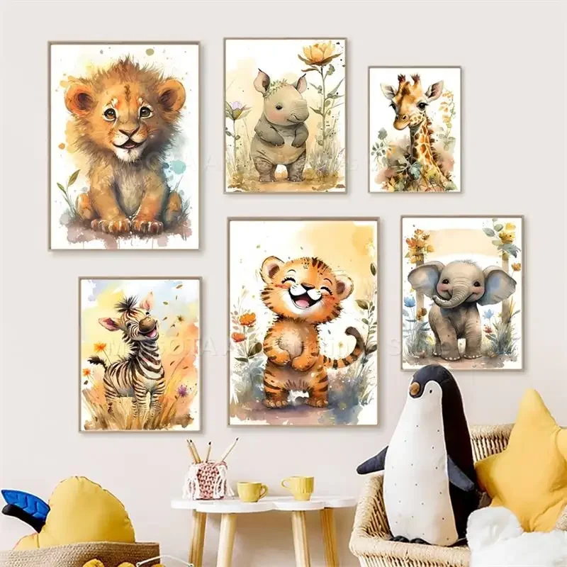 Watercolor Lion Giraffe Tiger  - Baby Zebra Nursery review and price