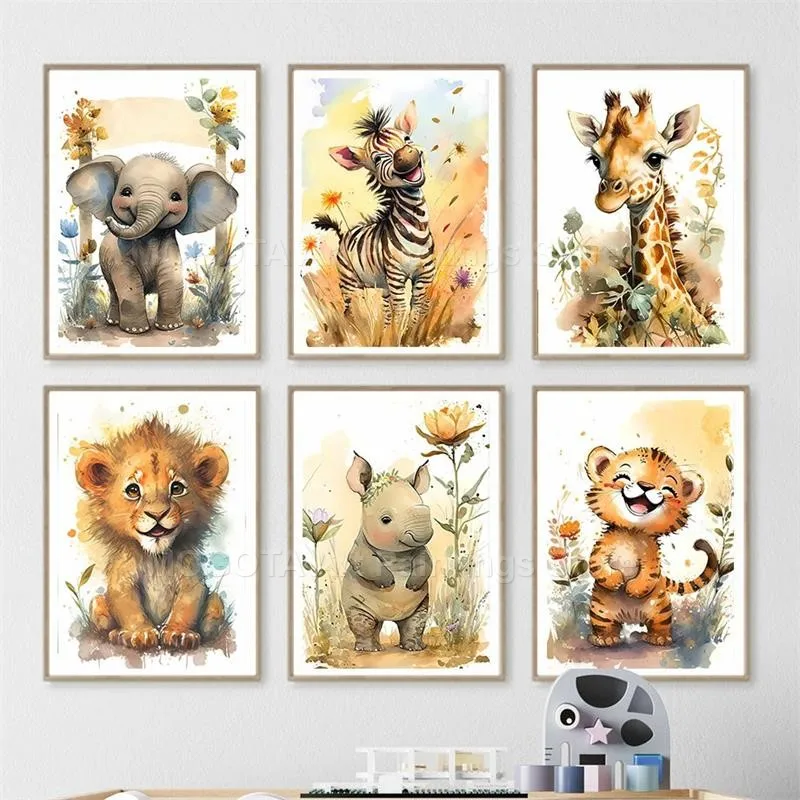 Watercolor Lion Giraffe Tiger  - Baby Zebra Nursery review and price